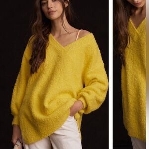 Anthropologie Pilcro Teddy Chartreuse Yellow V-Neck Tunic Sweater
